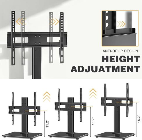 حامل تلفزيون TAVR عالمي على سطح الطاولة لتلفزيونات بشاشة مسطحة LED LCD مقاس 27-60 بوصة، قاعدة حامل تلفزيون قابلة للتعديل مع قاعدة من الزجاج المقسى، حامل تلفزيون بشاشة مسطحة يحمل ما يصل إلى 88 رطلاً، VESA 400x400 مم in Kuwait
