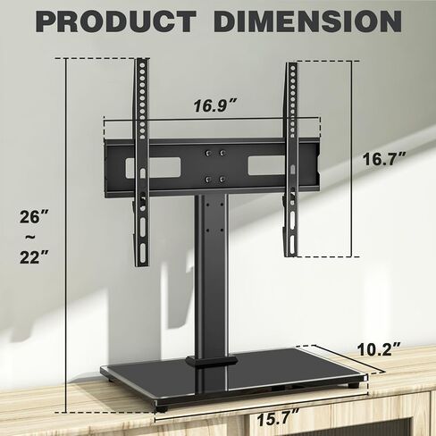 حامل تلفزيون TAVR عالمي على سطح الطاولة لتلفزيونات بشاشة مسطحة LED LCD مقاس 27-60 بوصة، قاعدة حامل تلفزيون قابلة للتعديل مع قاعدة من الزجاج المقسى، حامل تلفزيون بشاشة مسطحة يحمل ما يصل إلى 88 رطلاً، VESA 400x400 مم in Kuwait