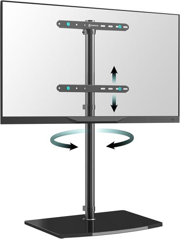 ONKRON Floor TV Stand with Mount for 30-60 Inch TVs up to 90 lbs - Swivel TV Stand Height Adjustable max VESA 400x400 - Tempered Glass TV Stand Slim/Free Standing TV Stand Minimalist Black in Saudi Arabia