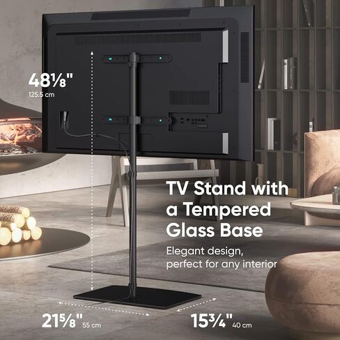 ONKRON Floor TV Stand with Mount for 30-60 Inch TVs up to 90 lbs - Swivel TV Stand Height Adjustable max VESA 400x400 - Tempered Glass TV Stand Slim/Free Standing TV Stand Minimalist Black in Saudi Arabia