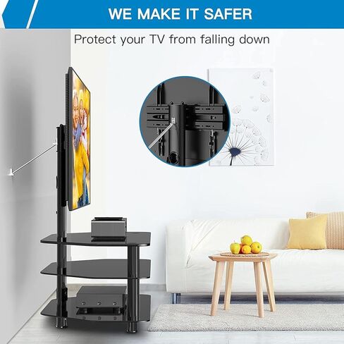 حامل / قاعدة تلفزيون أرضية دوارة من PERLESMITH لأجهزة التلفاز مقاس 32-75 بوصة - حامل أرضي للتلفزيون في الزاوية العالمية مع مساحة تخزين لحامل الترفيه القابل للتعديل بارتفاع الوسائط مع إدارة الكابلات، VESA 600x400 مم، PSFS04 in Kuwait