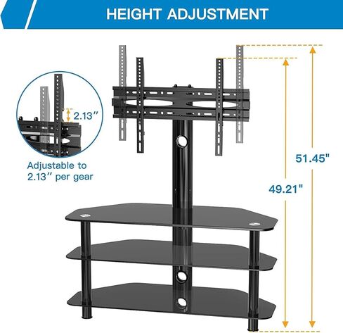 حامل / قاعدة تلفزيون أرضية دوارة من PERLESMITH لأجهزة التلفاز مقاس 32-75 بوصة - حامل أرضي للتلفزيون في الزاوية العالمية مع مساحة تخزين لحامل الترفيه القابل للتعديل بارتفاع الوسائط مع إدارة الكابلات، VESA 600x400 مم، PSFS04 in Kuwait