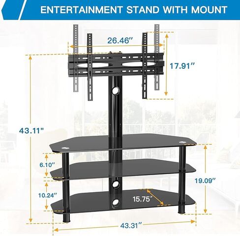 حامل / قاعدة تلفزيون أرضية دوارة من PERLESMITH لأجهزة التلفاز مقاس 32-75 بوصة - حامل أرضي للتلفزيون في الزاوية العالمية مع مساحة تخزين لحامل الترفيه القابل للتعديل بارتفاع الوسائط مع إدارة الكابلات، VESA 600x400 مم، PSFS04 in Kuwait