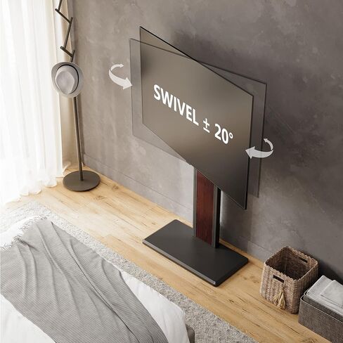 حامل تلفزيون أرضي عالمي من FITUEYES مع حامل دوار قابل للتعديل لـ 32 43 50 55 65 75 بوصة، حامل تلفزيون زاوية حديث في منتصف القرن مع رف مرن لغرفة المعيشة وغرفة النوم (أبيض وطبيعي) in Kuwait