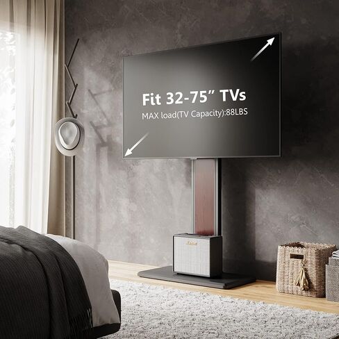 حامل تلفزيون أرضي عالمي من FITUEYES مع حامل دوار قابل للتعديل لـ 32 43 50 55 65 75 بوصة، حامل تلفزيون زاوية حديث في منتصف القرن مع رف مرن لغرفة المعيشة وغرفة النوم (أبيض وطبيعي) in Kuwait