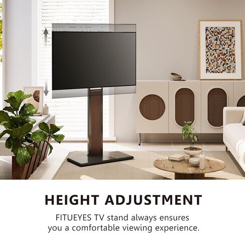 حامل تلفزيون أرضي عالمي من FITUEYES مع حامل دوار قابل للتعديل لـ 32 43 50 55 65 75 بوصة، حامل تلفزيون زاوية حديث في منتصف القرن مع رف مرن لغرفة المعيشة وغرفة النوم (أبيض وطبيعي) in Kuwait