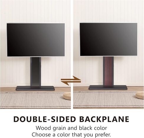 حامل تلفزيون أرضي عالمي من FITUEYES مع حامل دوار قابل للتعديل لـ 32 43 50 55 65 75 بوصة، حامل تلفزيون زاوية حديث في منتصف القرن مع رف مرن لغرفة المعيشة وغرفة النوم (أبيض وطبيعي) in Kuwait