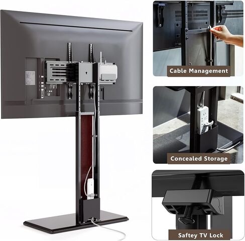 حامل تلفزيون أرضي عالمي من FITUEYES مع حامل دوار قابل للتعديل لـ 32 43 50 55 65 75 بوصة، حامل تلفزيون زاوية حديث في منتصف القرن مع رف مرن لغرفة المعيشة وغرفة النوم (أبيض وطبيعي) in Kuwait