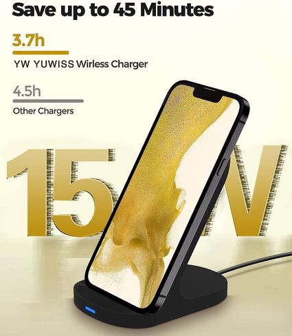 حامل شاحن هاتف لاسلكي سريع YW YUWISS بقدرة 15 واط متوافق مع Apple iPhone 14 13 12/12 Pro Max/ 11Pro/11Pro Max، متوافق مع Samsung Galaxy S22 S21 S20 (أسود) in Kuwait