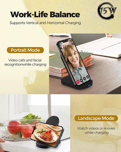 حامل شاحن هاتف لاسلكي سريع YW YUWISS بقدرة 15 واط متوافق مع Apple iPhone 14 13 12/12 Pro Max/ 11Pro/11Pro Max، متوافق مع Samsung Galaxy S22 S21 S20 (أسود) in Kuwait