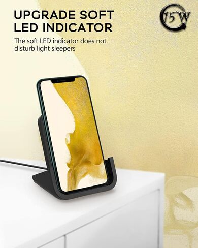 حامل شاحن هاتف لاسلكي سريع YW YUWISS بقدرة 15 واط متوافق مع Apple iPhone 14 13 12/12 Pro Max/ 11Pro/11Pro Max، متوافق مع Samsung Galaxy S22 S21 S20 (أسود) in Kuwait
