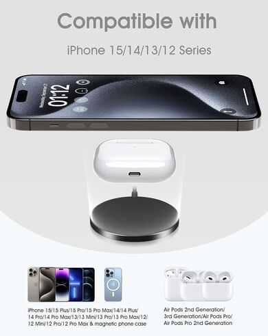 Magnetic Charging Pad for iPhone 15/14/13/12, Magnetic Wireless Charger Compatible with iPhone 15/14/13/12 Pro/Max/Plus/Mini, Fast Charging Station for AirPods 3 Pro 2 in Saudi Arabia