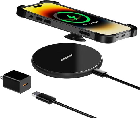 Wireless Charger for Thick Cases of 10MM/Popsocket/OtterBox, Phone Charger Pad, 15W Max Wireless Charging Pad Compatible with iPhone 15 Pro Max/14/13/12/11/Samsung Galaxy S23 (with Adapter) in Saudi Arabia