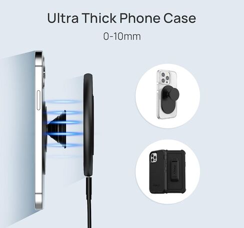 Wireless Charger for Thick Cases of 10MM/Popsocket/OtterBox, Phone Charger Pad, 15W Max Wireless Charging Pad Compatible with iPhone 15 Pro Max/14/13/12/11/Samsung Galaxy S23 (with Adapter) in Saudi Arabia