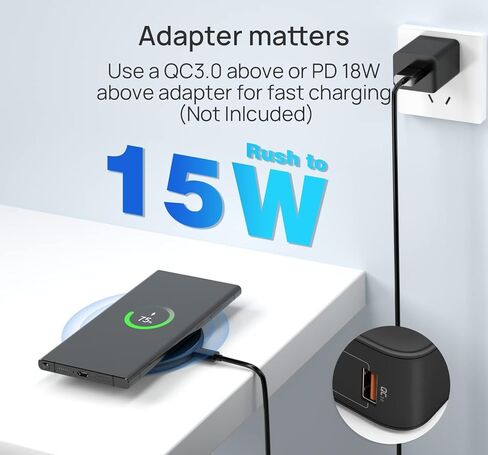 Wireless Charger for Thick Cases of 10MM/Popsocket/OtterBox, Phone Charger Pad, 15W Max Wireless Charging Pad Compatible with iPhone 15 Pro Max/14/13/12/11/Samsung Galaxy S23 (with Adapter) in Saudi Arabia