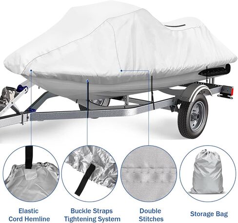 غطاء iCOVER الشخصي للمركبات المائية - غطاء جت سكي مقاوم للماء شديد التحمل وقابل للقطر لـ Seadoo Kawasaki Yamaha Wave Runner، يناسب موديلات PWC التي يصل طولها إلى 113 بوصة in Kuwait