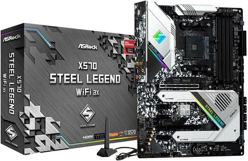 اللوحة الأم ASRock X570 Steel Legend WiFi ax تدعم مقبس AMD AM4، Intel Wi-Fi 6 802.11ax (2.4 جيجابت في الثانية)، بلوتوث 5.2، تصميم 10 مراحل للطاقة in Saudi Arabia