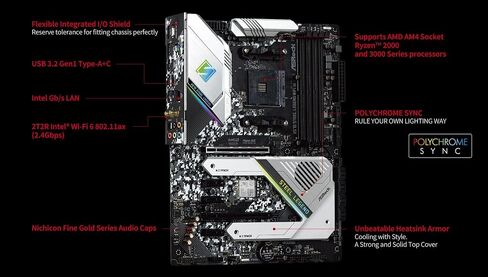 اللوحة الأم ASRock X570 Steel Legend WiFi ax تدعم مقبس AMD AM4، Intel Wi-Fi 6 802.11ax (2.4 جيجابت في الثانية)، بلوتوث 5.2، تصميم 10 مراحل للطاقة in Saudi Arabia