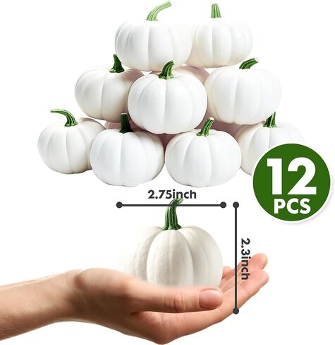 قرع صناعي صغير من ShellKingdom لديكور عيد الحب، قرع الخريف لعيد الميلاد/المنزل/حفل زفاف عيد الشكر/الهالوين/ديكور الحفلات 12 قطعة (أبيض) in Saudi Arabia