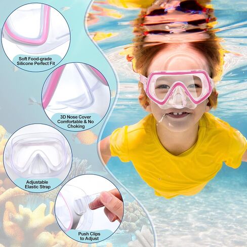 Hoolerry 4 Pcs Kids Swim Goggles with Nose Cover for 3-8 No Leak Tempered Glass Snorkel Dive Mask Anti Fog with Elastic Strap Clear Swimming Mask with Dive Mask Case for Diving Snorkeling, 4 Colors in Saudi Arabia