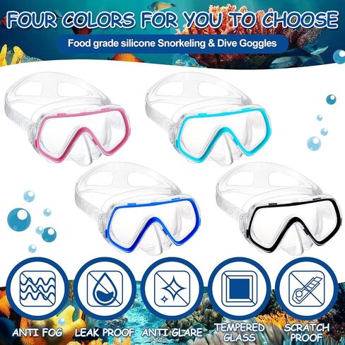 Hoolerry 4 Pcs Kids Swim Goggles with Nose Cover for 3-8 No Leak Tempered Glass Snorkel Dive Mask Anti Fog with Elastic Strap Clear Swimming Mask with Dive Mask Case for Diving Snorkeling, 4 Colors in Saudi Arabia