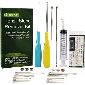 Airgoesin™ 2 Lighted Tonsil Stone Remover, 10 Tips, Blue + Yellow, with Tonsillolith Pick Case + Irrigator Clean in Kuwait
