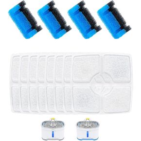 Wonder Creature Cat Water Filter Replacement, 8 Square Carbon Filters and 4 Upgraded Sponge Filter for Cubic Stainless Steel Top Cat Fountain