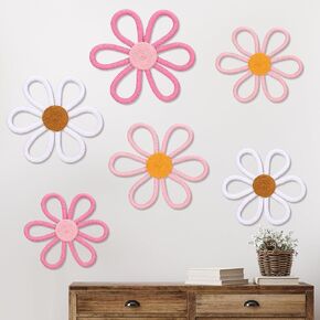 Barydat 6 Pcs Boho Nursery Decor Daisy Flower Woven Macrame Wall Hanging 3 Size Daisy Decor Flower Wall Decor Bohemian Nursery Home Wall Decor for Kids Nursery Dorm Bedroom Wall Art