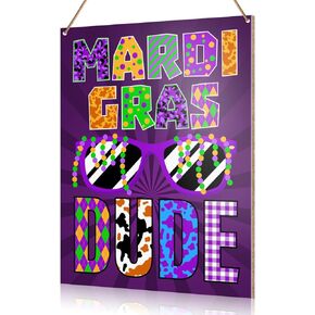 UDNADKEX Mardi Gras لافتة معلقة ديكور خشبي، Mardi Gras لافتة باب ديكور الدهون الثلاثاء نيو أورليانز كرنفال ديكورات المنزل حفلة تنكرية فلور دي ليز ديكور الحائط