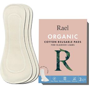 Rael Reusable Pads, Organic Cotton Cover - Postpartum Essential, Incontinence Pads for Women, Bladder Leakage Pads, Thin Cloth Pads, Leak Free, Washable, Neutral Color, 3 Count (Overnight)