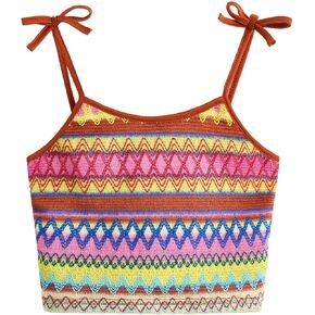 Verdusa Girl's Casual Geo Print Tie Shoulder Sleeveless Striped Crop Cami Top in Kuwait