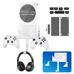 حامل جداري لسلسلة XBOX S، طقم تثبيت على الحائط لـ XBOX Series S، مع حامل وحدة تحكم قابل للفصل وشماعة سماعة الرأس ومجموعات شبكة مقابس الغبار، حامل معدني لـ XBOX Series S (ليس لـ XBOX ONE S)