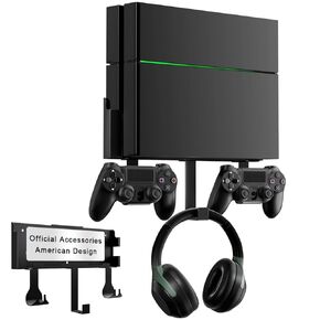 حامل حائط لجهاز PS4، حامل جداري ستيلث لجهاز PS4 الأصلي (الطراز القديم)، مع حامل وحدة تحكم قابل للفصل وشماعة سماعة الرأس، يمكن تركيبه على الحائط أو على الجزء الخلفي من التلفزيون