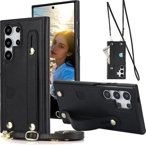 for Samsung Galaxy S25 Ultra (Not S25) Crossbody Wrist Strap Wallet Case with Cash Change Slot, Removable Adjustable Shoulder Lanyard PU Leather Cover for Samsung Galaxy S25 Ultra XK-Rose Gold in Kuwait