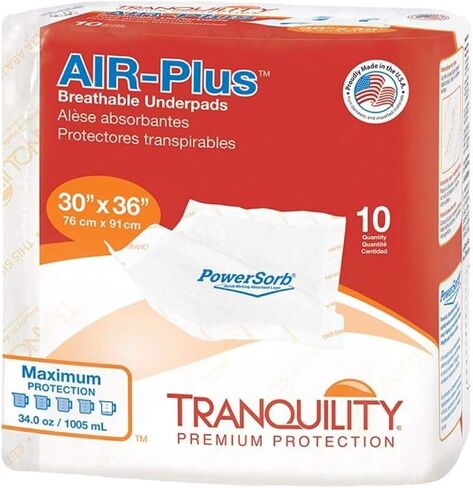 Tranquility AIR-Plus Breathable Underpads, 30"x36" 40ct Case, Incontinence Pads with Ultimate Air Circulation, PowerSorb Design to Lock-in Fluids, Ideal for Low-Air-Loss Bed Systems in Saudi Arabia