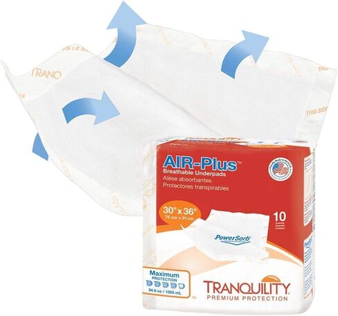 Tranquility AIR-Plus Breathable Underpads, 30"x36" 40ct Case, Incontinence Pads with Ultimate Air Circulation, PowerSorb Design to Lock-in Fluids, Ideal for Low-Air-Loss Bed Systems in Saudi Arabia