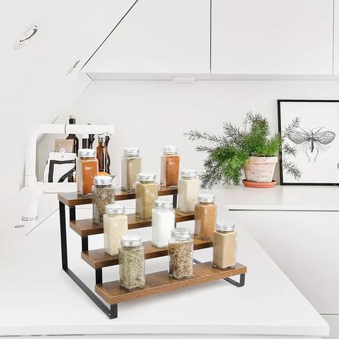 3 Tier Display Riser Stand,Tiered Perfume and Cologne Organizer Stand,wood retail display shelves,Tiered Countertop Display Shelf for Makeup, Figure, Bottles, Jars,Cupackes,Metal Frame(Black) in Kuwait