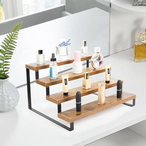 3 Tier Display Riser Stand,Tiered Perfume and Cologne Organizer Stand,wood retail display shelves,Tiered Countertop Display Shelf for Makeup, Figure, Bottles, Jars,Cupackes,Metal Frame(Black) in Kuwait