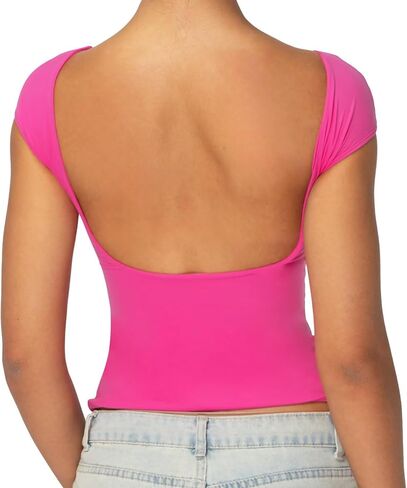 Sunzel Women’s Backless Sexy Going Out Top Double Lined Y2K Basic Tee Shirt with Open Back and Adjustable Straps in Kuwait