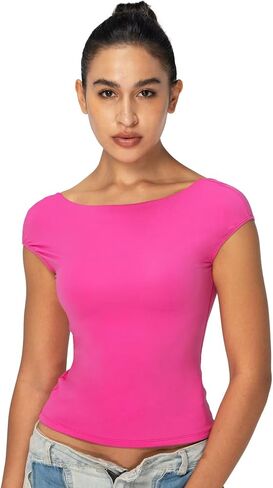 Sunzel Women’s Backless Sexy Going Out Top Double Lined Y2K Basic Tee Shirt with Open Back and Adjustable Straps in Kuwait