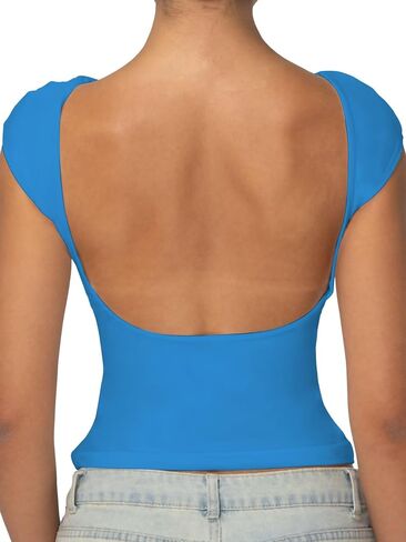 Sunzel Women’s Backless Sexy Going Out Top Double Lined Y2K Basic Tee Shirt with Open Back and Adjustable Straps in Kuwait