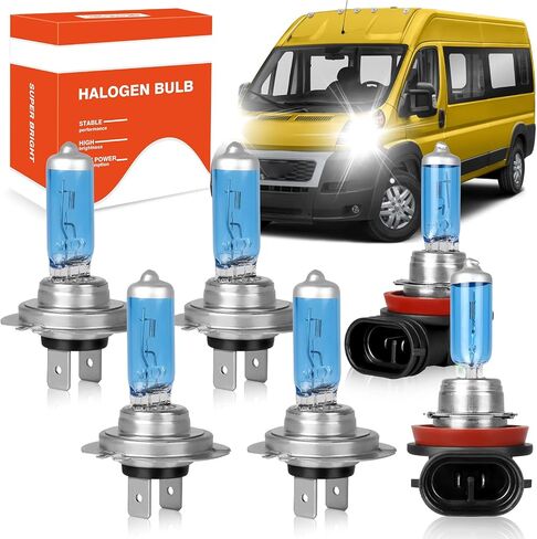 OQSNCV مناسب لمصابيح الهالوجين الأمامية Ram ProMaster 1500 2500 3500 (2014-2022)، H7 شعاع عالٍ + H7 مجموعة مصابيح بديلة للمصابيح الأمامية ذات شعاع منخفض، حزمة من 4 in Kuwait