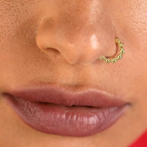 Gold Daith Earring, Indian Tribal Hoop Ear Piercing Jewelry, Flowers Shaped, fits also Rook, Septum, Cartilage, Helix and Tragus, 18g, Handmade by Alagia in Saudi Arabia