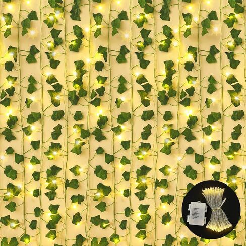 CEWOR 168Ft 24 حزمة اللبلاب إكليل اللبلاب الاصطناعي مع أضواء، أوراق وهمية مع 200 أضواء سلسلة LED، النباتات المعلقة الديكور الأخضر لغرفة النوم جدار حديقة حفل زفاف in Kuwait