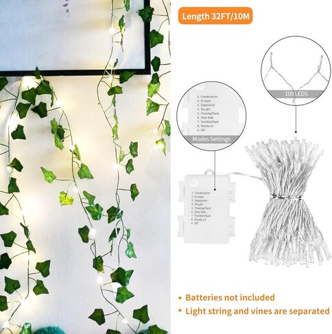 CEWOR 168Ft 24 حزمة اللبلاب إكليل اللبلاب الاصطناعي مع أضواء، أوراق وهمية مع 200 أضواء سلسلة LED، النباتات المعلقة الديكور الأخضر لغرفة النوم جدار حديقة حفل زفاف in Kuwait