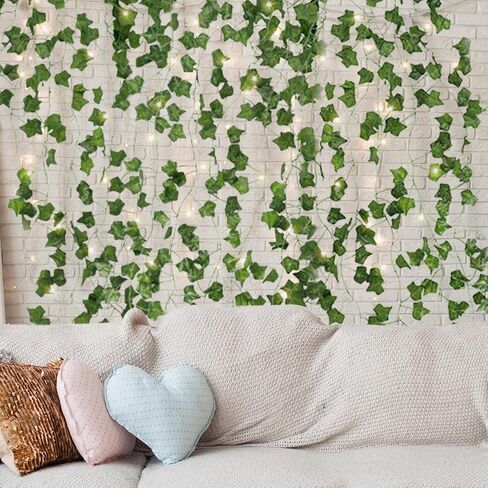 CEWOR 168Ft 24 حزمة اللبلاب إكليل اللبلاب الاصطناعي مع أضواء، أوراق وهمية مع 200 أضواء سلسلة LED، النباتات المعلقة الديكور الأخضر لغرفة النوم جدار حديقة حفل زفاف in Kuwait