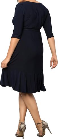 Kiyonna Whimsy Ruffled Midi Wrap Dress with Sleeves | Wrap Around Style with Ruffles | Cocktail, Party, Wedding Guest or Work | Magenta Size L (8-10) in Saudi Arabia
