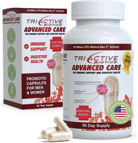 Essential Source TriActive Biotics Advanced Care - 20 Billion CFU Probiotics for Digestive Health, Immune Support Supplement, Microencapsulated Probiotics for Women & Men, 90 Ct Capsules in Saudi Arabia