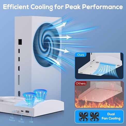 YUANHOT Vertical Cooling Stand Charging Station for Xbox Series S Console | Dual Fan Cooling System for Xbox Series S Accessories with 2Pack 1400mAh Rechargeable Battery for Controller, Headset Holder in Kuwait