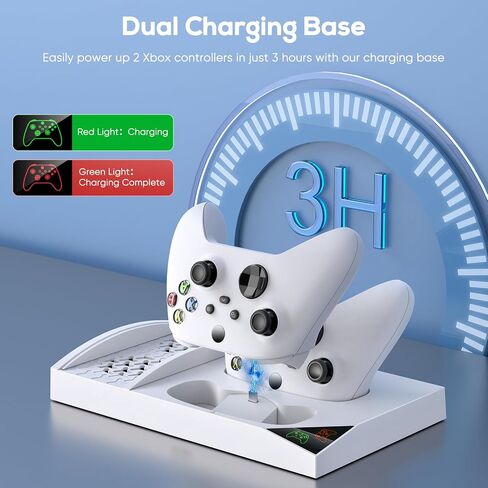 YUANHOT Vertical Cooling Stand Charging Station for Xbox Series S Console | Dual Fan Cooling System for Xbox Series S Accessories with 2Pack 1400mAh Rechargeable Battery for Controller, Headset Holder in Kuwait